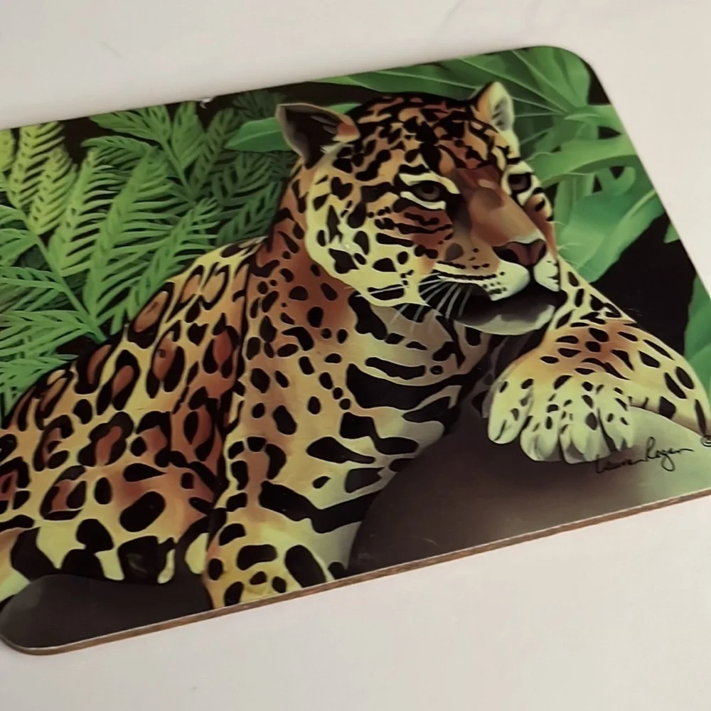 National Wildlife Federation Coasters Set of 4 Tiger Leopard Hardboard Cork 1993